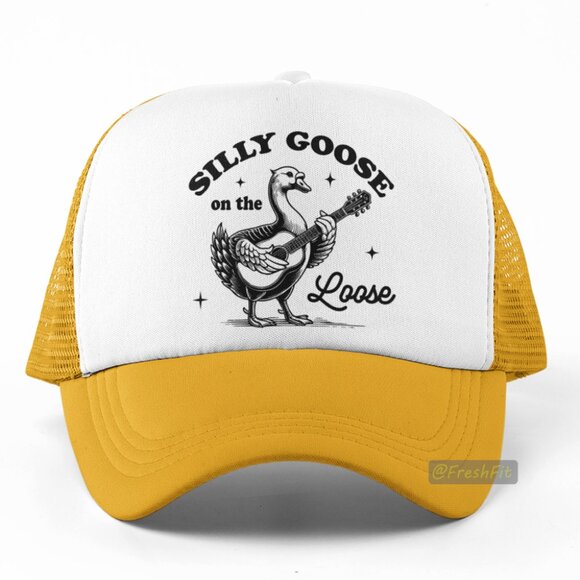 🆕Silly Goose On The Loose Foam Trucker Hat Mesh Snapback Cap Gold/White - Picture 1 of 2
